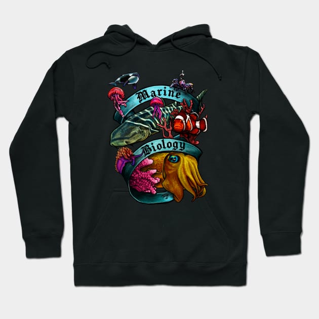 Marine Biology Nerd Banner Hoodie by FreyStrandDraws